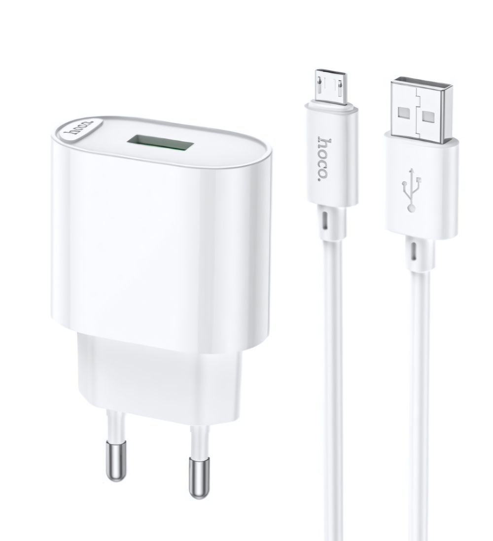 Зарядное устройство HOCO C109A 18W QC3.0 3A USB + кабель microUSB White