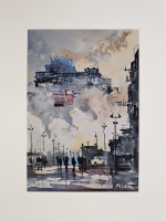 Картина авторская акварельная в паспарту 30х40 см на стену для интерьера "Индустриальный пейзаж"