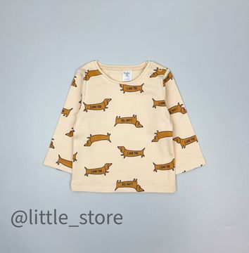 Лонгслив хлопковый "Таксы" песочно-бежевый