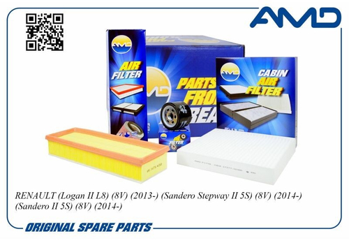 Комплект фильтров Renault Logan II Sandero II с 2013 г. 8 кл. (воздуш. + масл.+ салон.) (AMD)