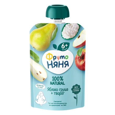 Пюре Фруто Няня Gualapack яблоко, груша и творог 90 гр