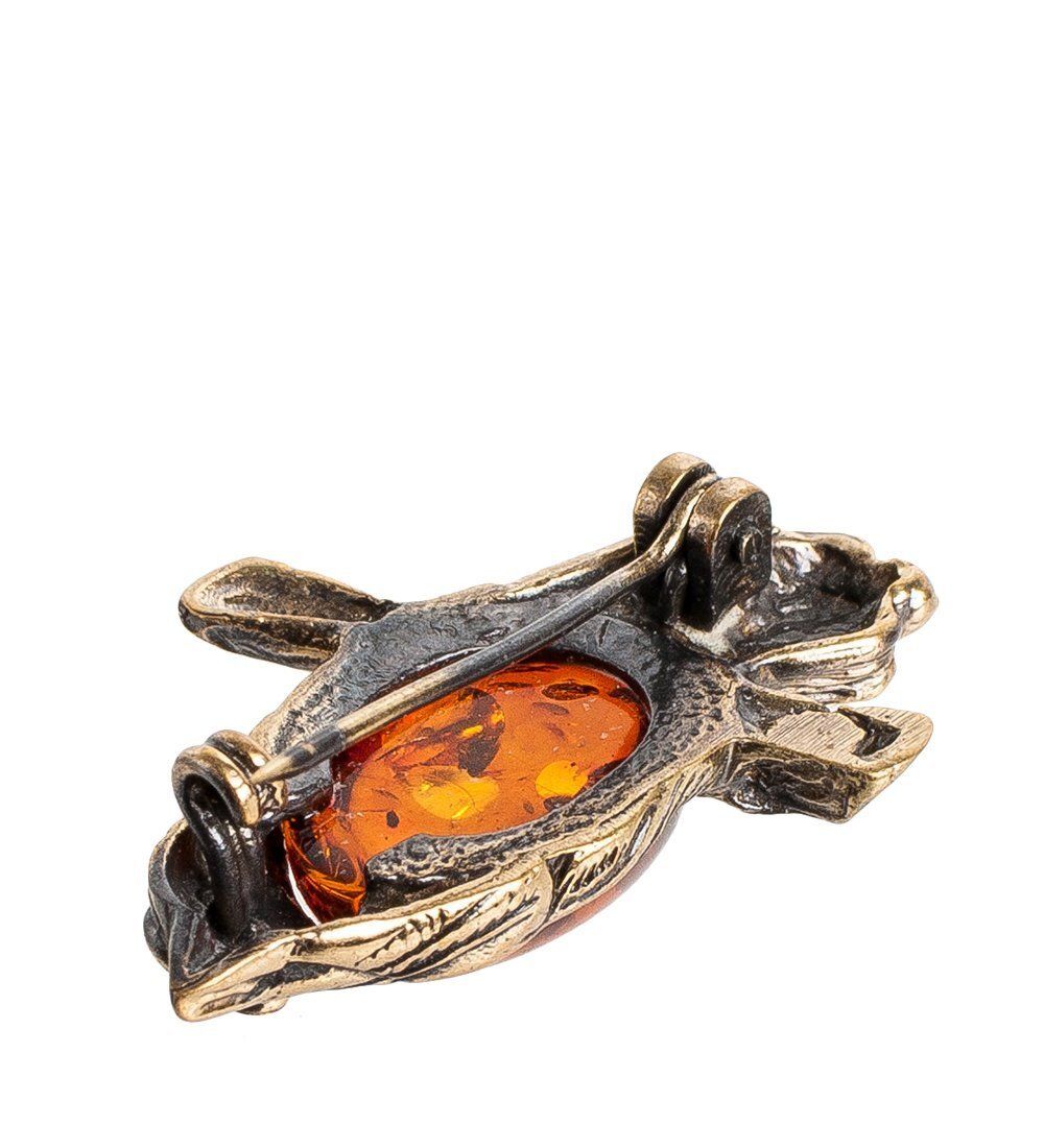 AM- 893 Брошь «Воробушек» (латунь, янтарь)