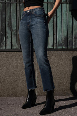 ZARA УКОРОЧЕННЫЕ РАСКЛЕШЕННЫЕ ДЖИНСЫ TRF С ВЫСОКОЙ ПОСАДКОЙ, МОРСКОЙ СИНИЙ