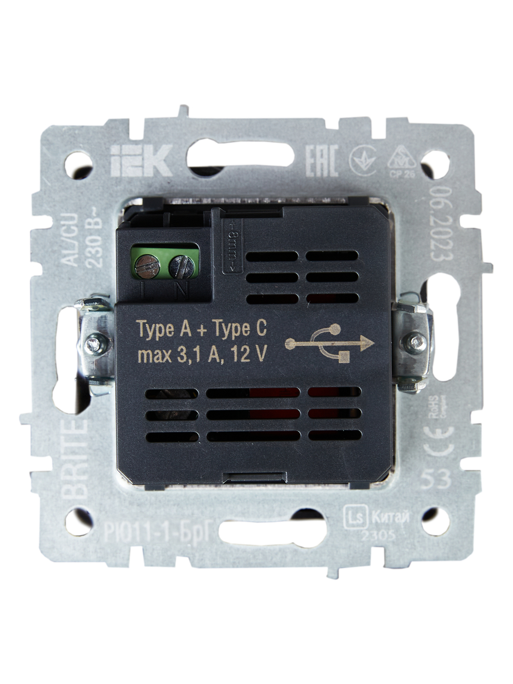 BRITE Розетка USB A+C 18Вт РЮ11-1-БрГ графит IEK