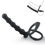 Черная насадка на пенис для двойного проникновения - 13,8 см. (Цвет: черный)