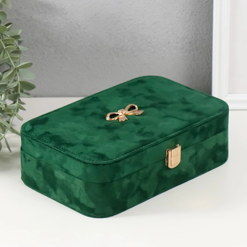 Шкатулка текстиль для украшений "Бант" изумрудный 22х14,5х7 см.