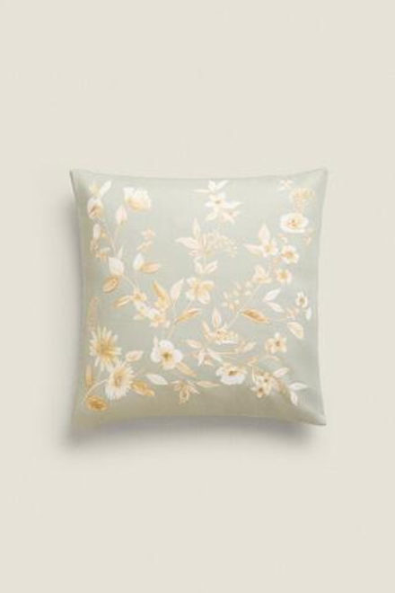 ZARA HOME ЧЕХОЛ ДЛЯ ДЕКОРАТИВНОЙ ПОДУШКИ С ЦВЕТОЧНЫМ УЗОРОМ, ЗЕЛЕНЫЙ