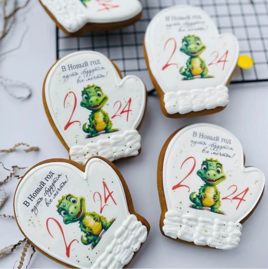 Пряники варежка с фотопечатью на Новый год