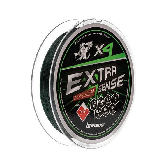 Шнур Extrasense X4 PE Green 150m 1.2/18LB 0.20mm (N-ES-X4-1.2/18LB) NISUS