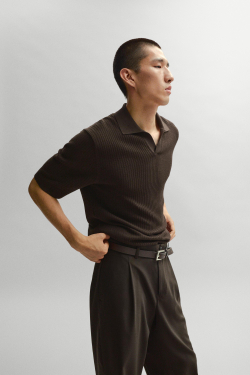 Massimo Dutti Свободные брюки из прохладной шерстяной смеси, коричневый