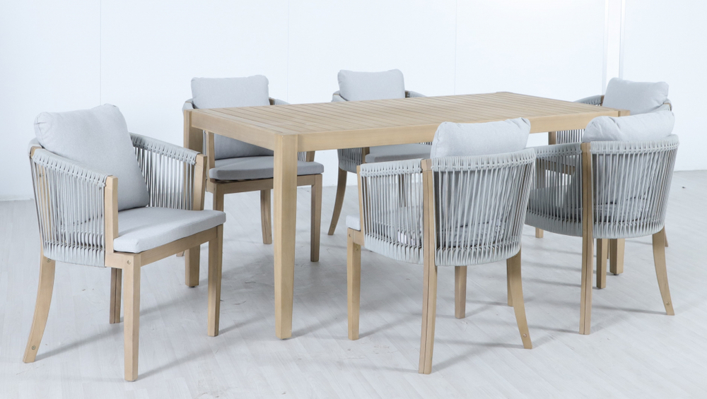 Комплект обеденной мебели на 6 персон Tagliamento Veneto, светлый тик, серый