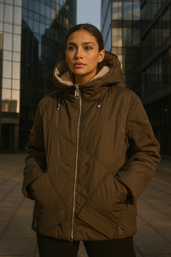 Marina — укороченная куртка в оттенке хаки с геометрической стёжкой