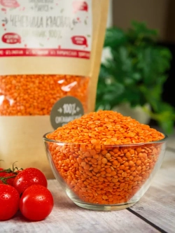 Чечевица красная шлифованная, органическая, 700 г.