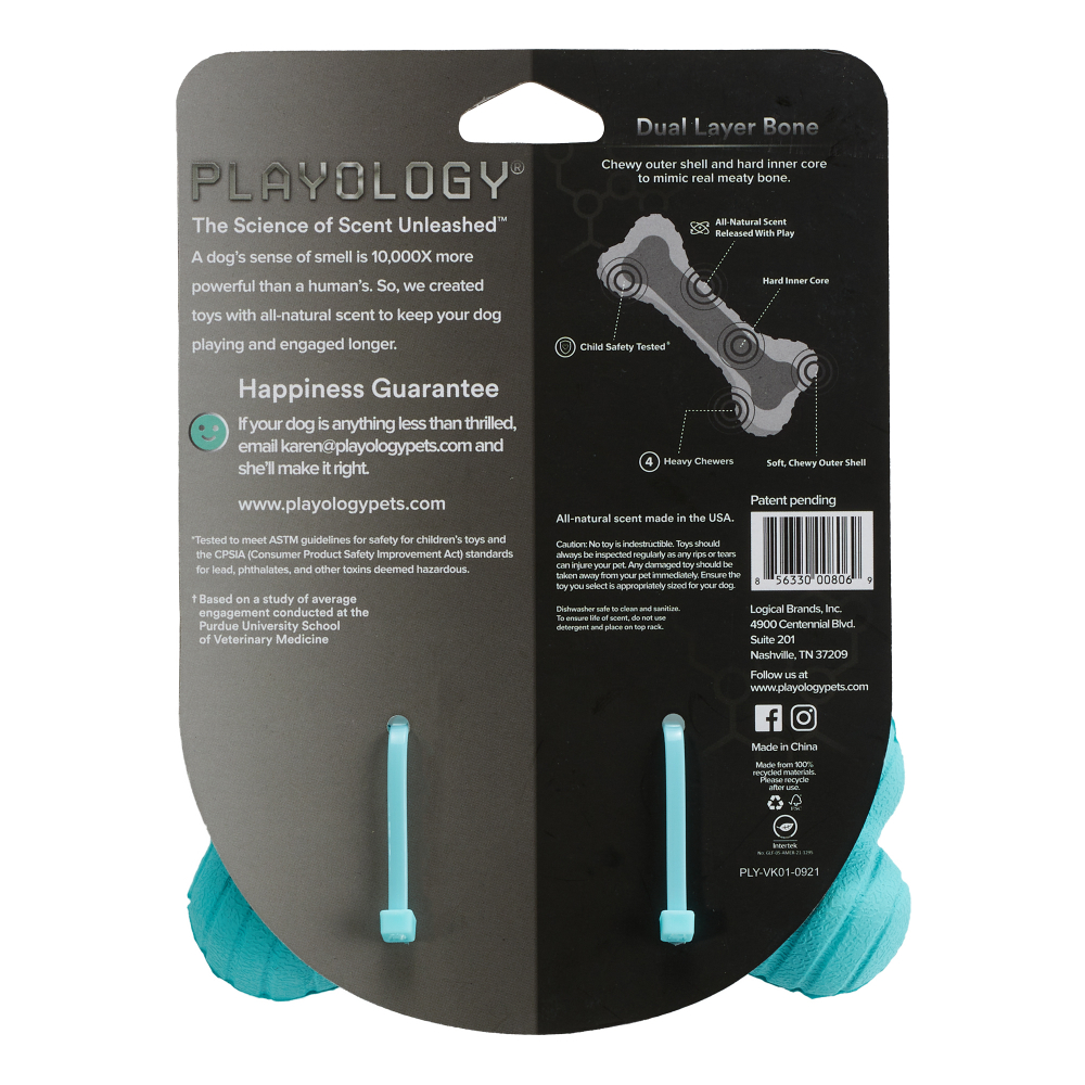 Playology двухслойная жевательная косточка DUAL LAYER BONE для собак средних и крупных пород с ароматом арахиса, большая, цвет голубой