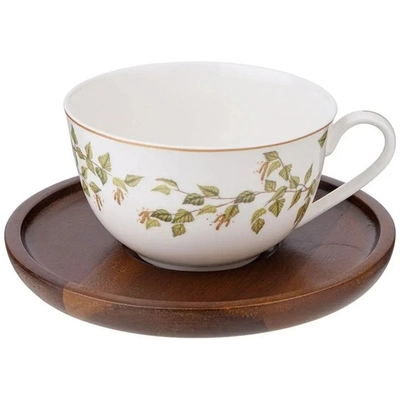 Чайная пара Lefard Березки 300 мл на деревянном блюдце