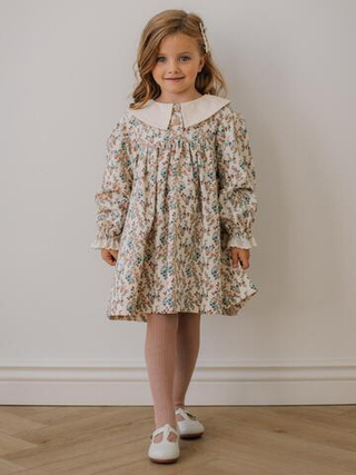 Платье с воротником в цветочек, Молоко