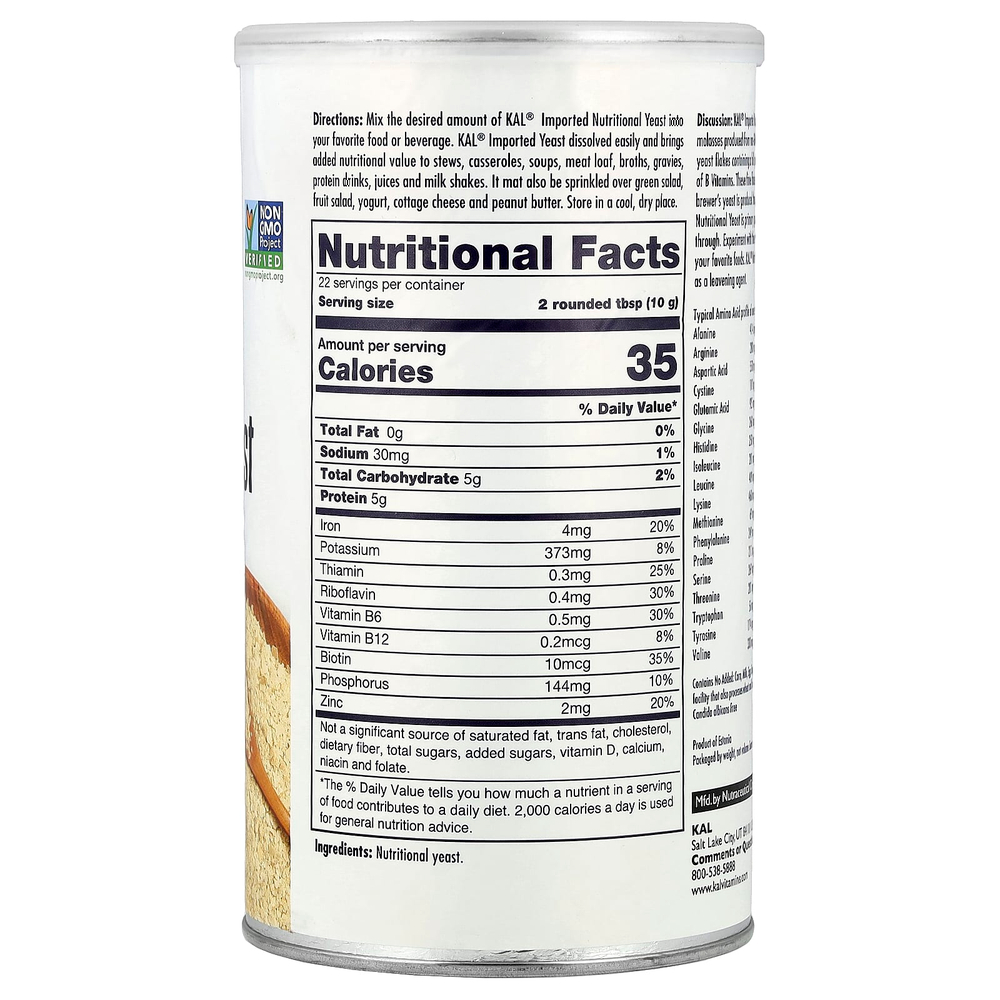 KAL, импортные пищевые дрожжи в хлопьях, без подсластителей, 220 г (7,8 унции)