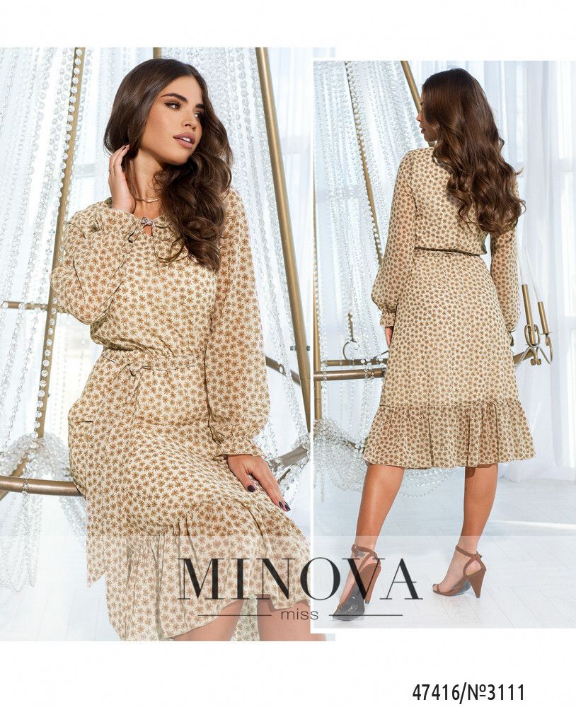 Платье 3111-бежевый-цветок Minova