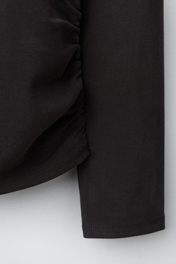 ZARA СПОРТИВНЫЙ ЛОНГСЛИВ СО СБОРКАМИ, СЕРЫЙ