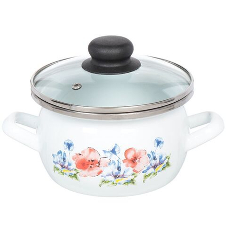 Кастрюля сталь, эмал, 1.5 л, с крыш, Сантэкс, Маки, 1-2415112, индукц