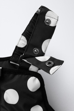 ZARA ДЛИННЫЙ КОМБИНЕЗОН WATER RESISTANT И WINDPROOF В ГОРОШЕК, ЧЕРНЫЙ