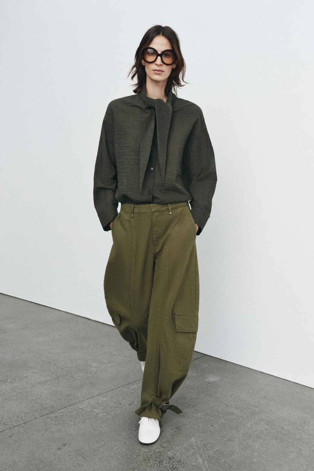 ZARA РУБАШКА В КЛЕТКУ С ПЛАТКОМ — ZW COLLECTION, ХАКИ