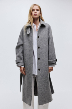 H&M Пальто свободного кроя из смесовой шерсти, серый