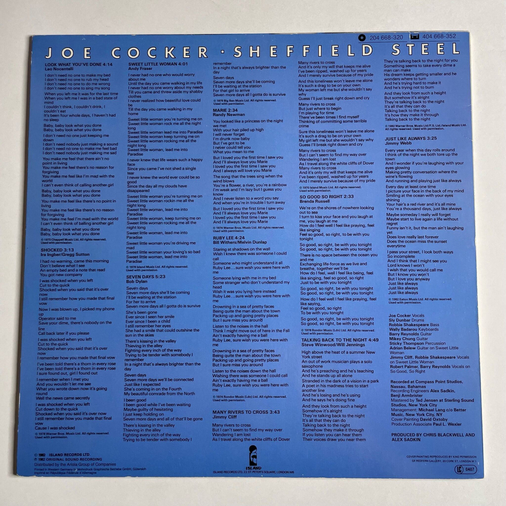 Винтажная виниловая пластинка LP Joe Cocker Sheffield Steel (Germany 1982) Talking Back To The Night