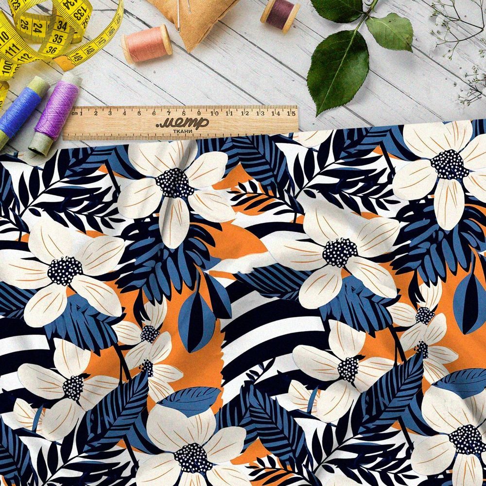 Ткань премиум таффета цветочно-полосатая иллюстрация