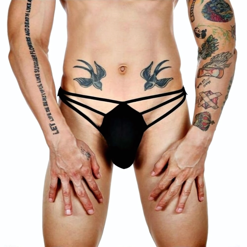 Черные сексуальные трусы-стринги на тонких бретелях (Размер: XL) (Цвет: черный)