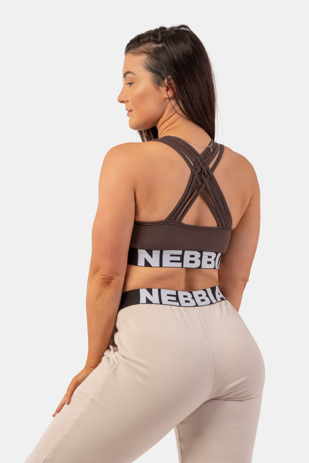 Топ NEBBIA Medium Impact Cross Back Sports Bra 410 Brown