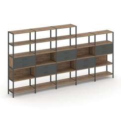 Shelf System Пятисекционный стеллаж пятиярусный с ящиками SN.STM-551 Дуб Табак/Антрацит/Металл Антра