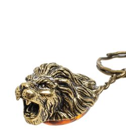 AM-1456 Брелок «Лев» (латунь, янтарь)