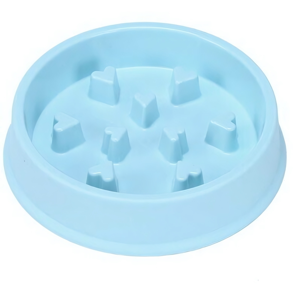Миска пластиковая для медленного кормления «Колор-Сердечки» 19,5*18*4,3см цвет нежно-голубой