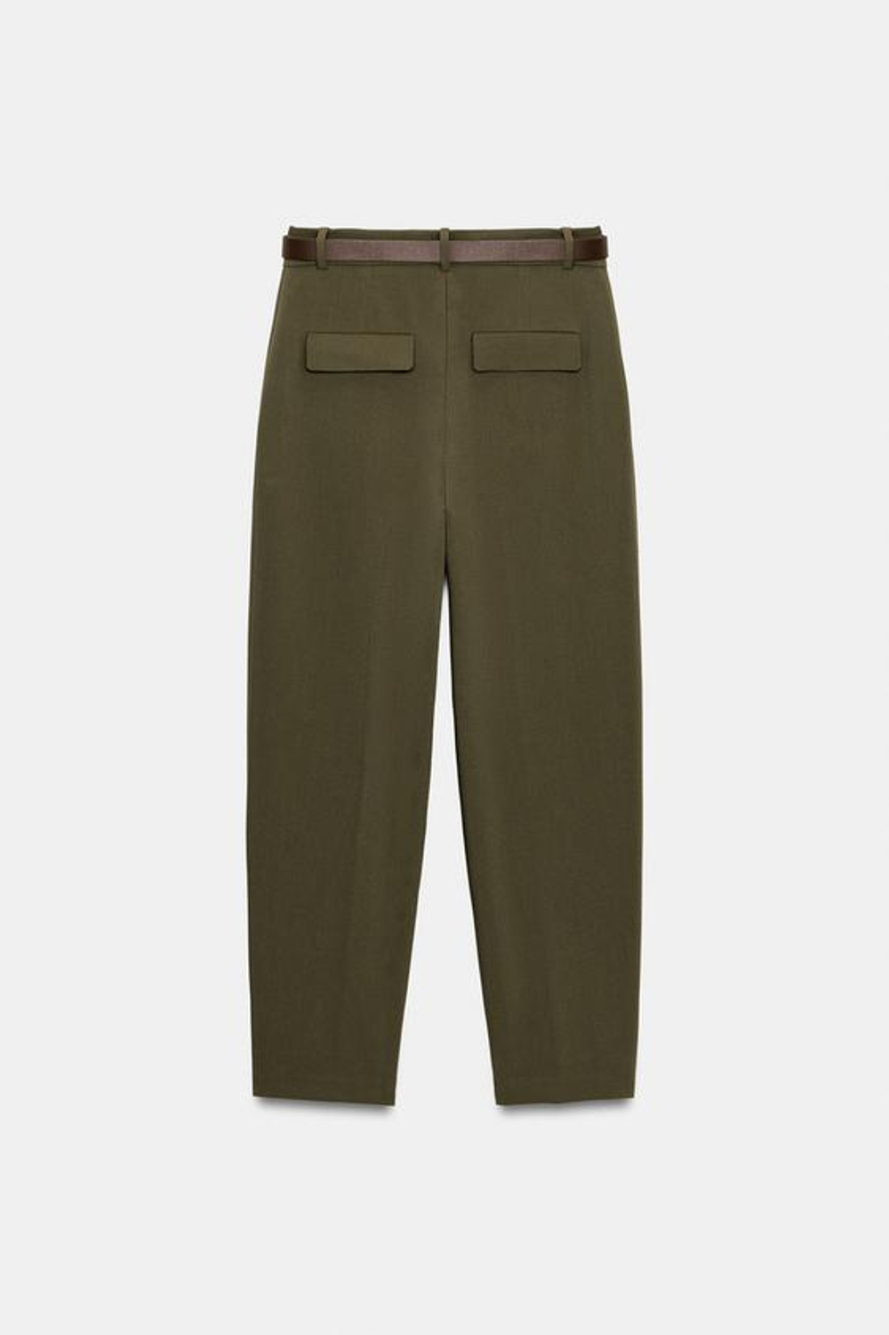 ZARA БРЮКИ С ЗАЩИПАМИ И РЕМНЕМ, ХАКИ