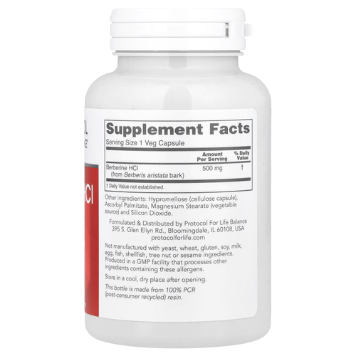 Protocol for Life Balance, Берберин гидрохлорид, 500 мг, 90 растительных капсул