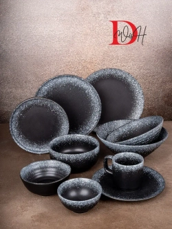 Набор посуды 6 тарелок плоские черные с бортиком 20 см