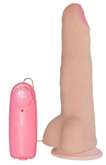 Телесный вибратор из киберкожи №60 с проводным пультом - 21 см.