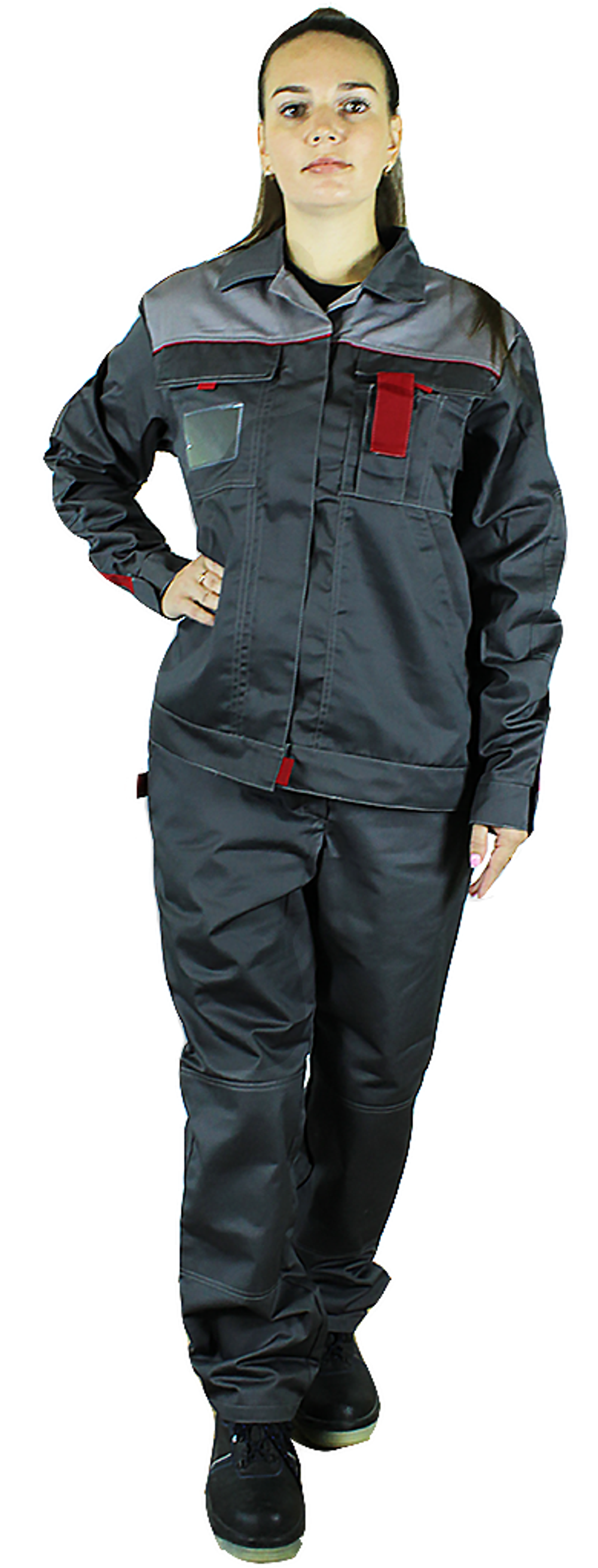 Костюм женский летний «КАМА» (куртка+брюки) цв.темно-серый/светло-серый