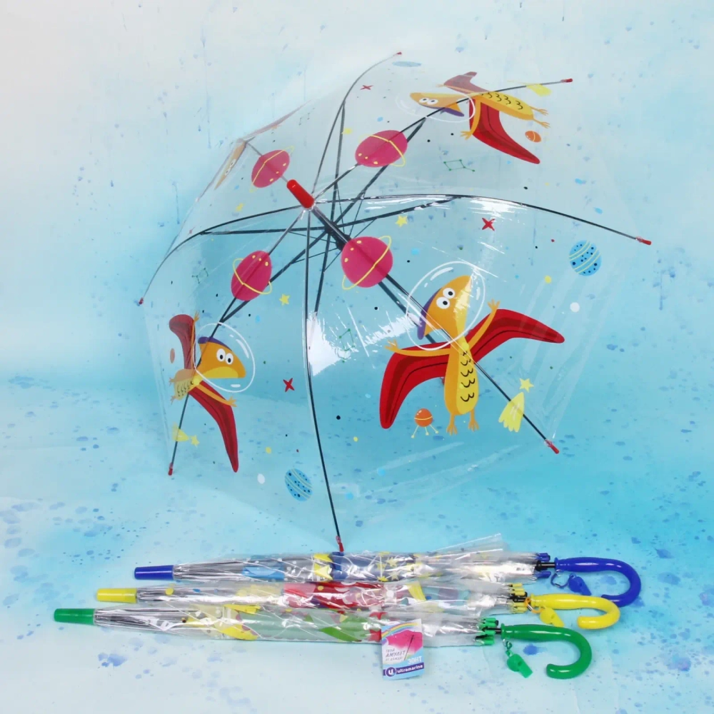 Зонт детский полуавтомат «Динозаврики», 8 спиц, d-85см, длина в слож. виде 66см