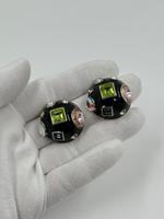 Серьги с чёрной эмалью и разноцветными кристаллами