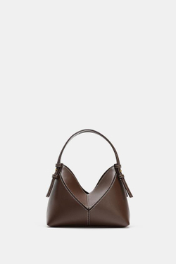 ZARA МИНИ-СУМКА-МЕШОК С ДЕКОРАТИВНОЙ СТРОЧКОЙ, ШОКОЛАДНЫЙ