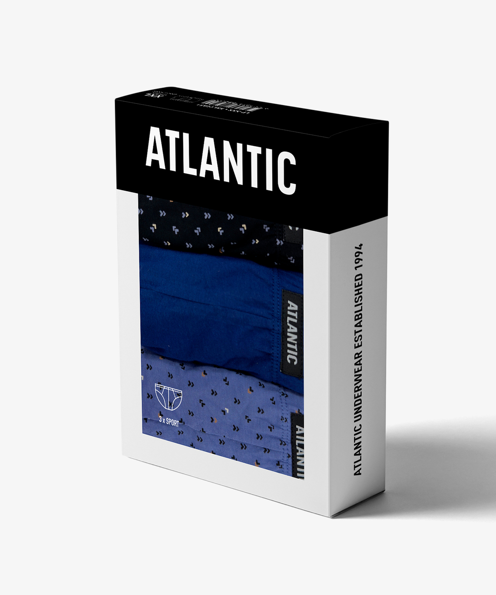 Мужские трусы слипы спорт Atlantic, набор 3 шт., хлопок, черные + темно-голубые + голубые, 3MP-100/02