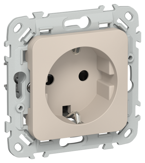 FLITE Розетка с заземлением с защитными шторками 16А РСш11-0-ФлЛ льняной IEK