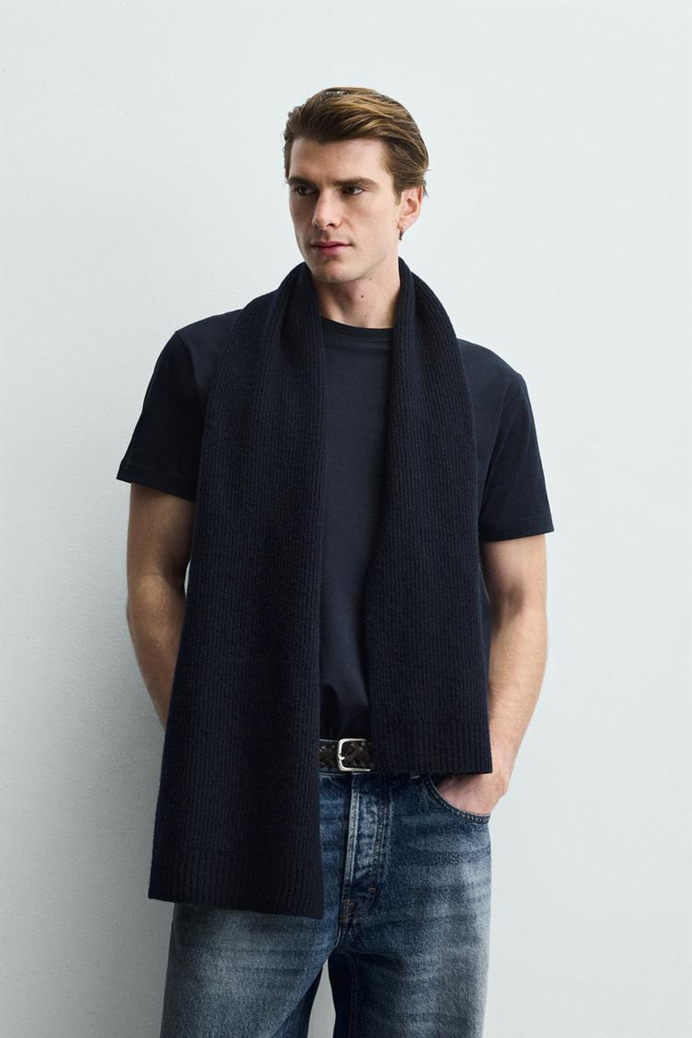 ZARA ФУТБОЛКА MEDIUM WEIGHT БАЗОВАЯ, МОРСКОЙ СИНИЙ