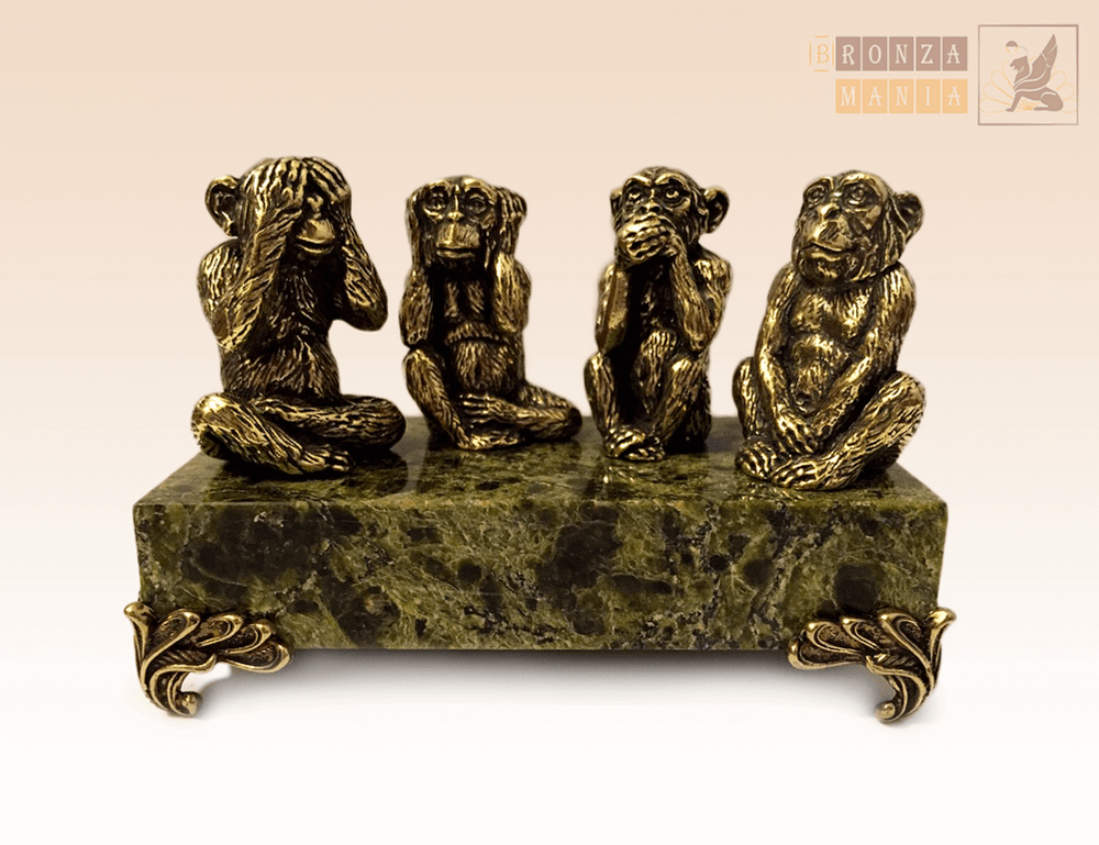 фигурка Четыре обезьяны на змеевике