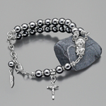 Мужской браслет с крестиком и богоматерью из натурального гематита и гипоаллергенного сплава металлов "Rico La Cara" AMX003209