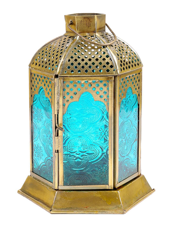 Подсвечник Фонарь металл стекло цвет бирюзовый 11x11x18 см