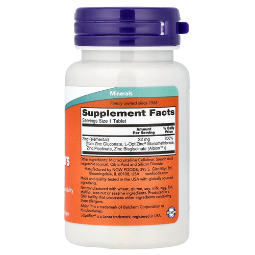 NOW Foods, Zinc Transporters, средство для транспортировки цинка, 90 таблеток (22 мг в 1 таблетке)