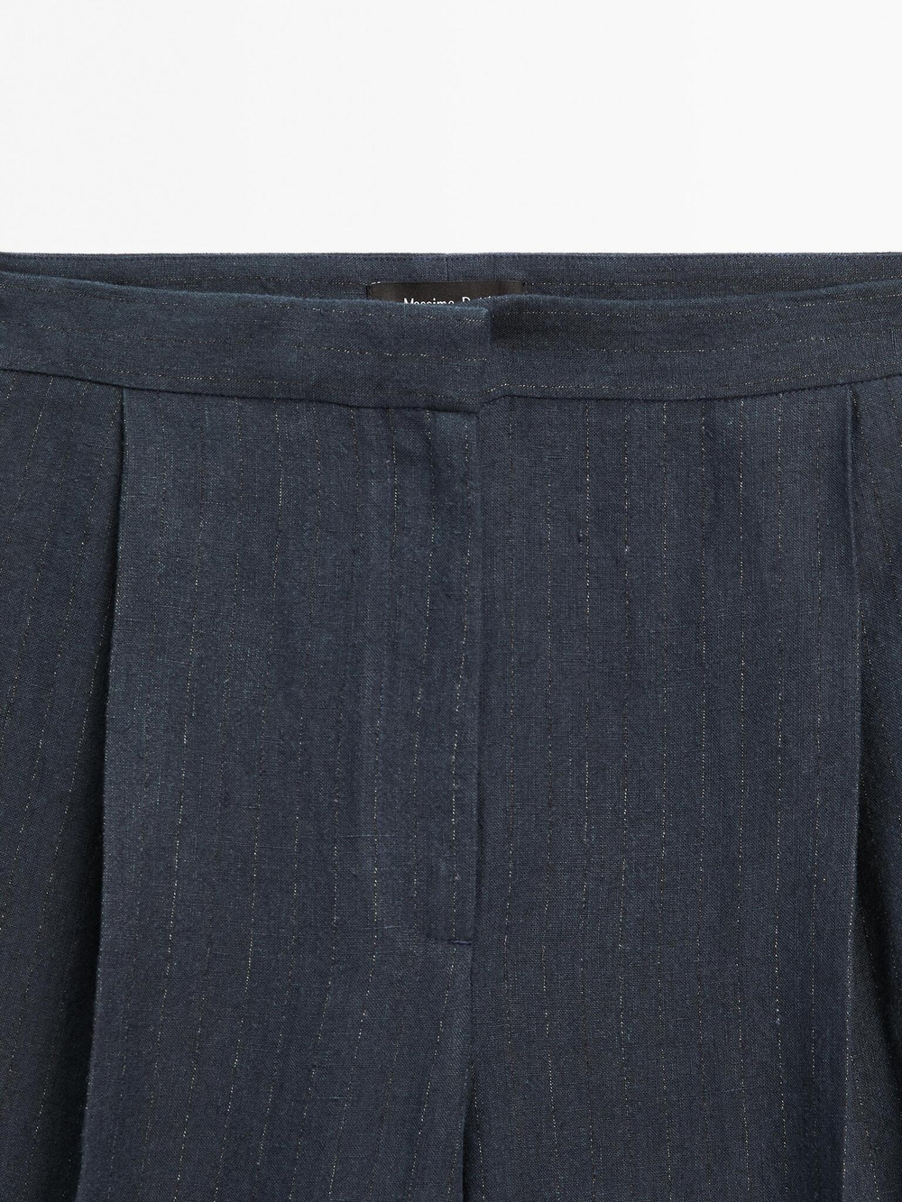 Massimo Dutti Брюки из смесового льна в тонкую полоску, темно-синий